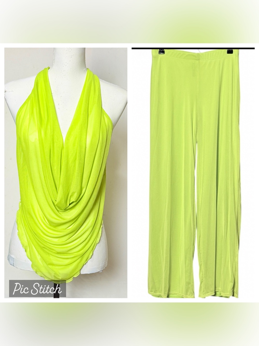 K TOO 2-piece set wide-leg pull-on pants & sheer top NWT Women’s S | aj